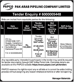 Pak Arab Pipeline Company Limited Tender Notice